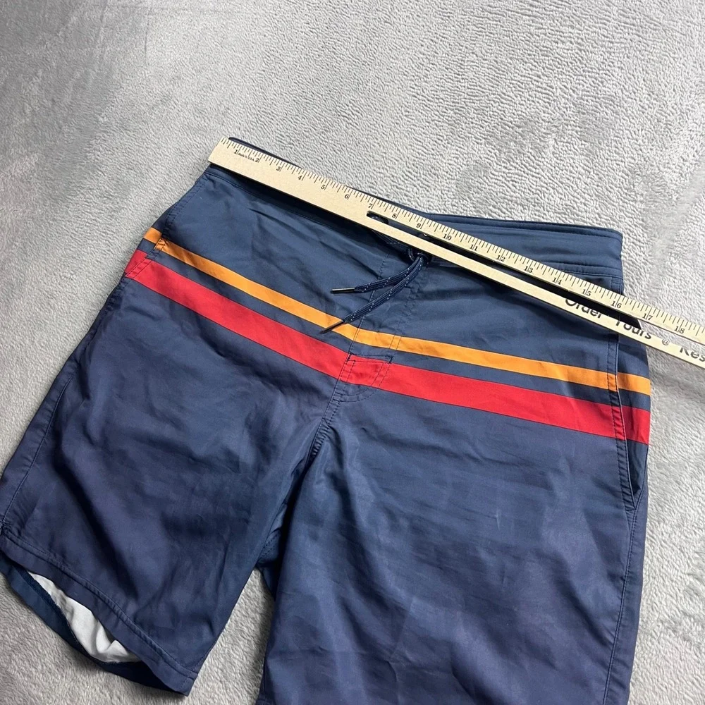 Fair Harbor Mens Navy Blue Striped Board Shorts Swim Trunks Size L Retro Stretch